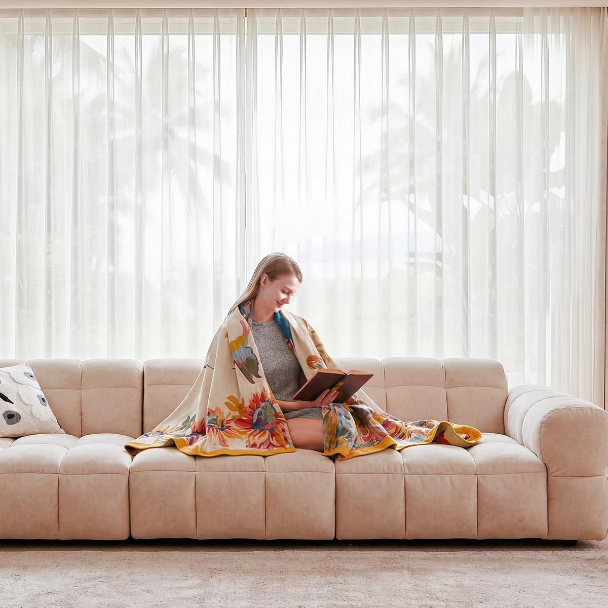 Boho Throw Blanket, 100% Cotton Lightweight Throws for Couch 50"x60"