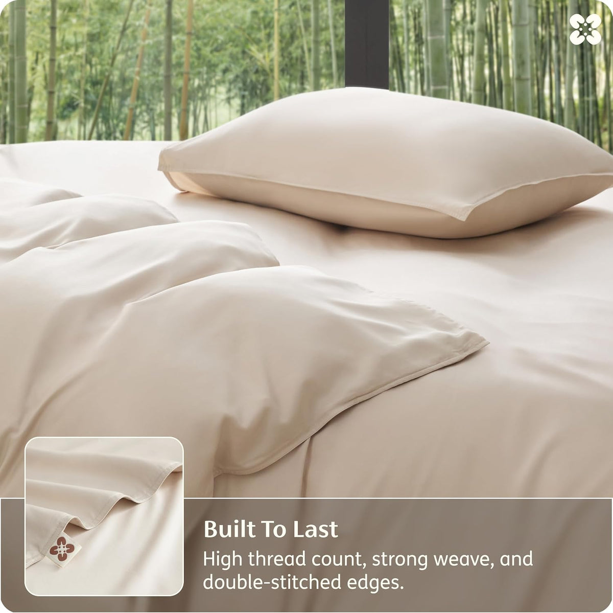 Bedsure PureWoven 100% Organic Bamboo Cooling Duvet Cover Set, Queen, Beige