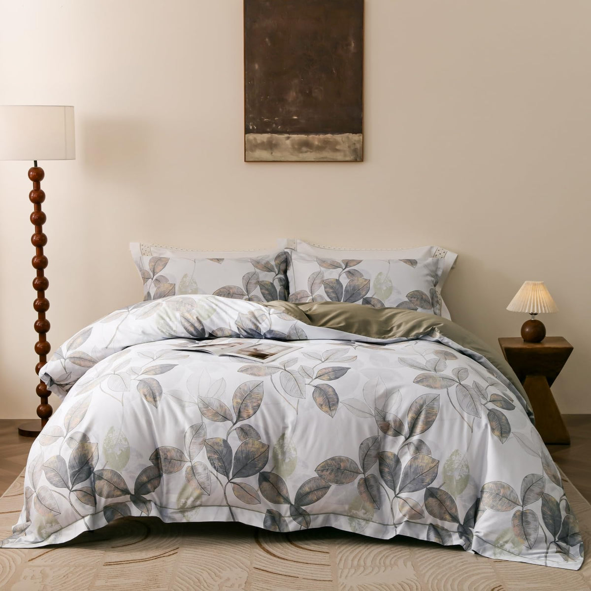 OAITE Queen Duvet Cover Set 3pcs 100% Cotton Wildflower Botanical