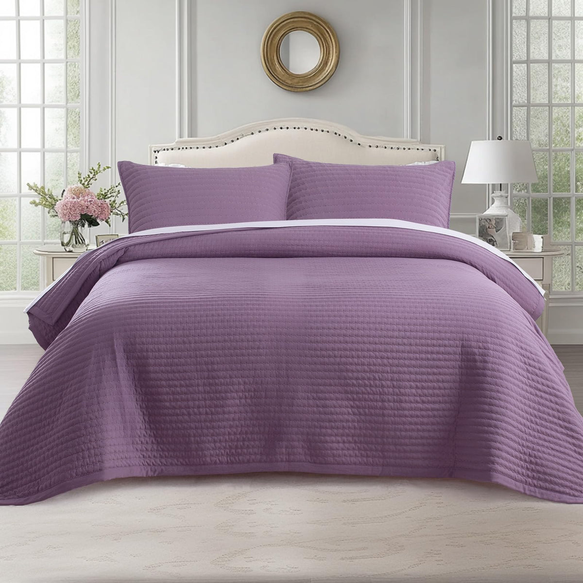 KASENTEX Oversized Queen Quilt Set 102x106, Soft Washed 3-Layer Lightweight