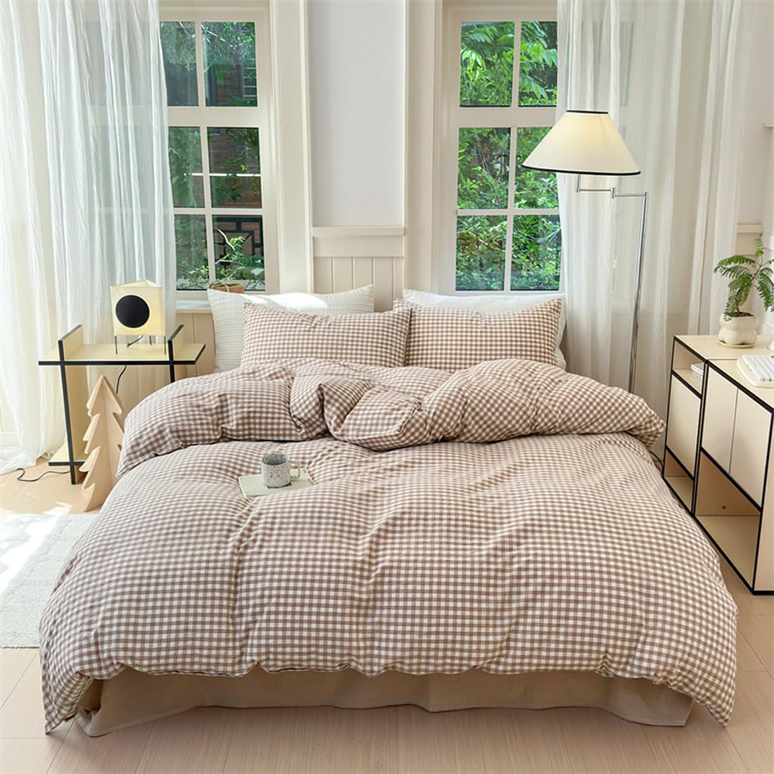 Nayoroom Gingham Duvet Cover Set Queen Blue White Plaid Checkered Bedding