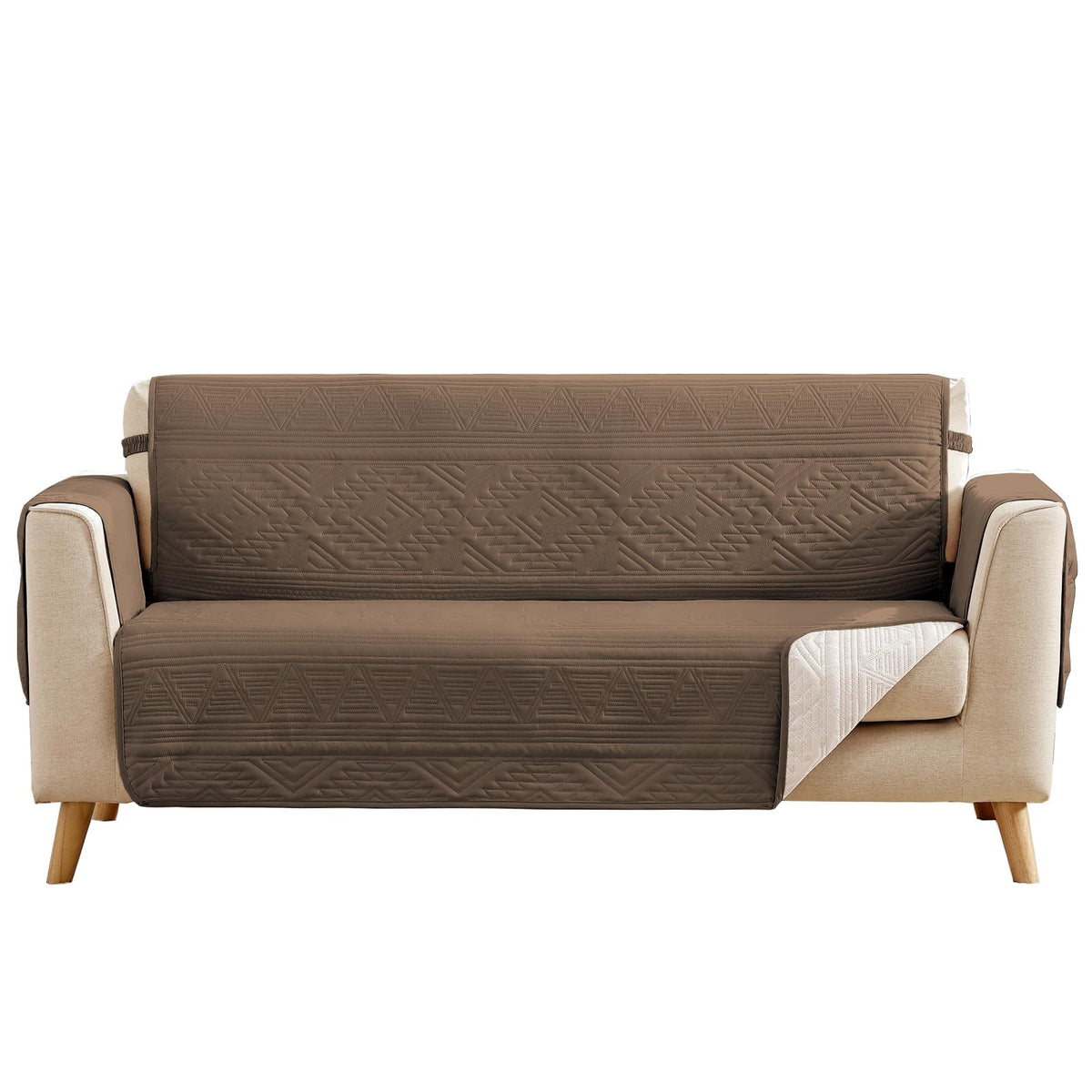 Soft Boho Quilted Couch Cover with Pockets for Extra-Large Sofa, Anti-Slip Boho Sofa Covers Washable for 3 Cushion Pet Friendly, Oversized Sofa Cover Water-Repellent (X-Large Sofa 78", Beige)