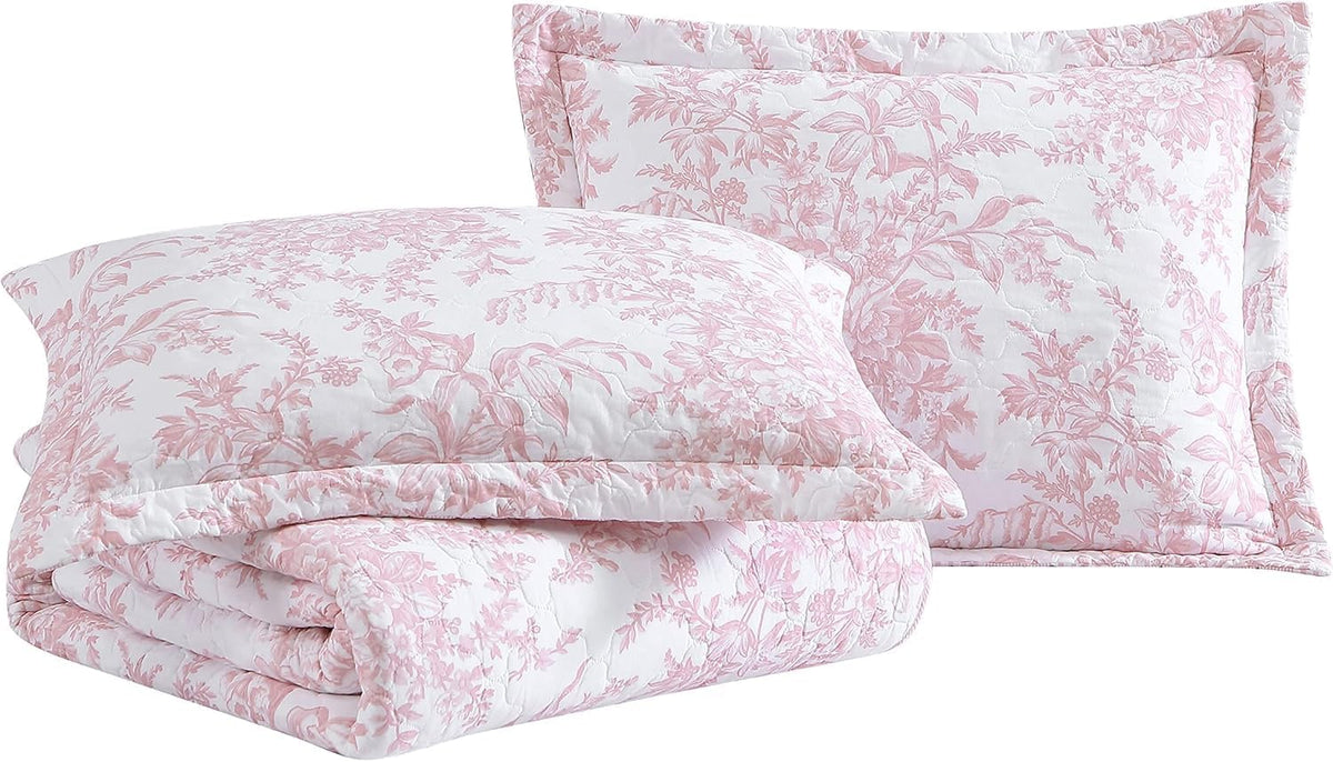 Laura Ashley - Queen Cotton Quilt with Shams, Reversible 3-Piece Bedding