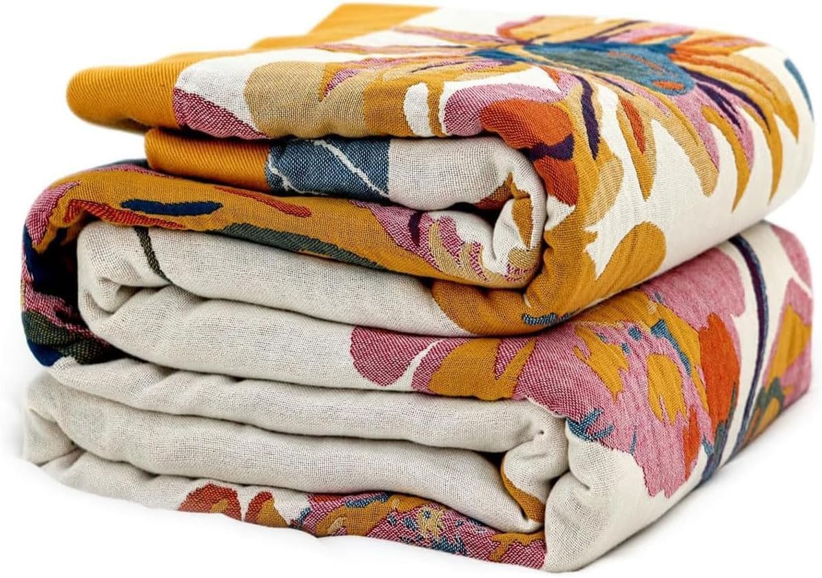 Boho Throw Blanket, 100% Cotton Lightweight Throws for Couch 50"x60"