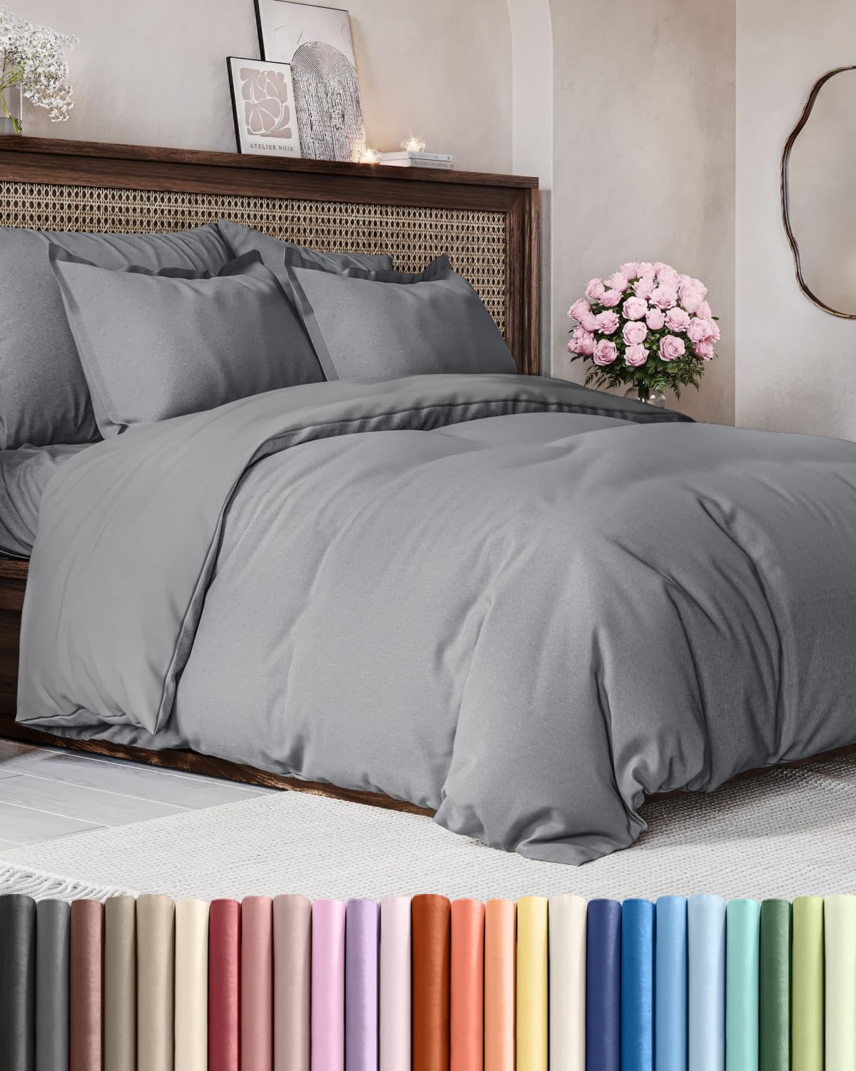 Duvet Cover Queen Size - Extra Soft 3 Piece with Zipper Closure - White