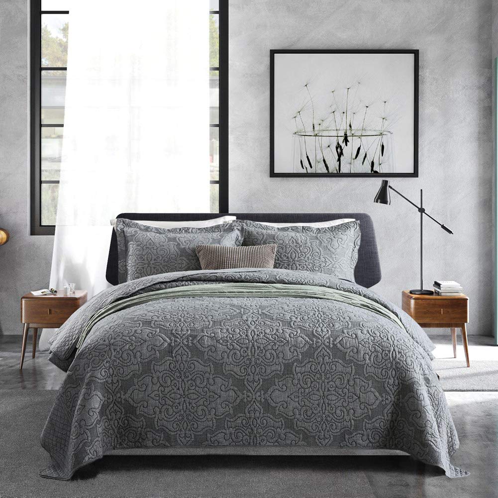 Travan 3-Piece Quilt Set Quilted Bedspread Lightweight Coverlet Set Garden Style Floral Printed Oversized Quilted Bedding Set with Shams for All Season, Exquisite, King Size