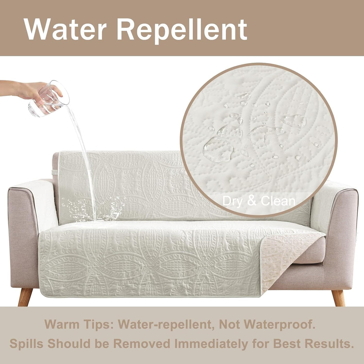 Soft Quilted Couch Cover with Pockets for Extra-Large Sofa, Anti-Slip Sofa Covers Washable for 3 Cushion Pet Friendly Medallion Oversized Sofa Cover Water-Repellent (X-Large Sofa 78", Ivory White)
