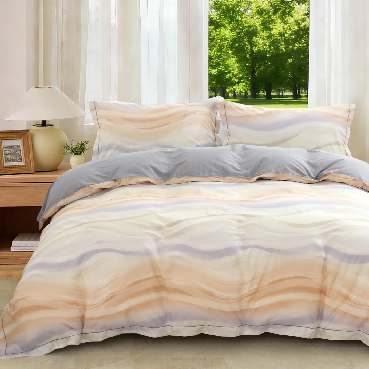 OAITE Queen Duvet Cover Set 3pcs 100% Cotton Wildflower Botanical