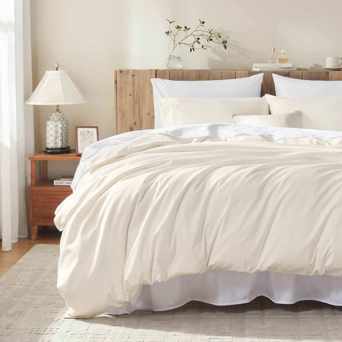 Cream White Duvet Cover Queen Size Ultra Soft 100% Egyptian Cotton