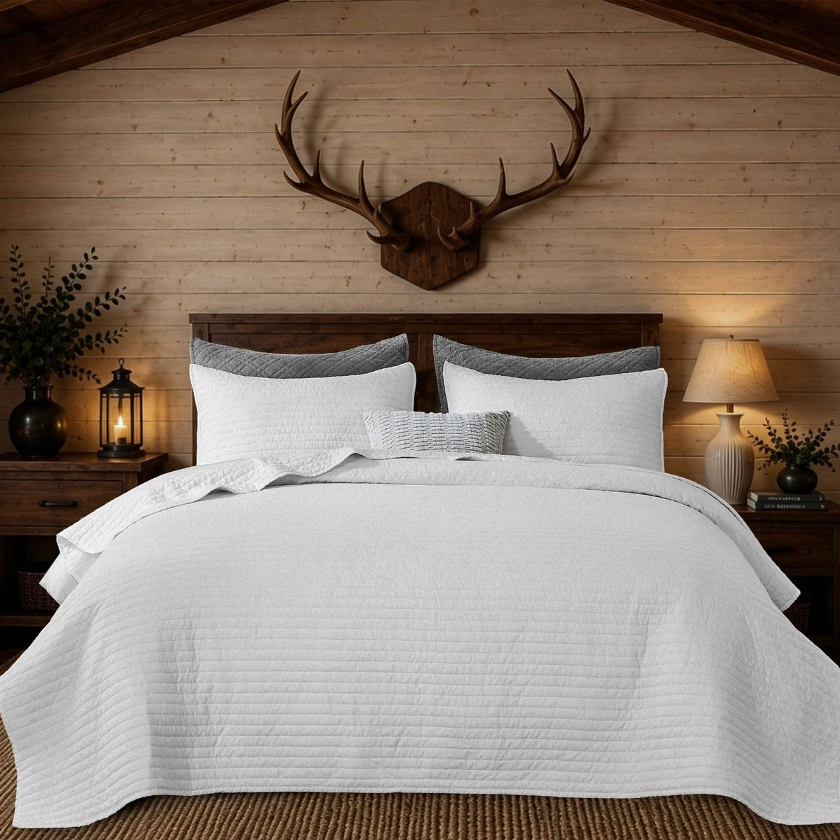 DOWN HOME King Quilt Bedding Set with Shams, Vintage Washed Quilted Blanket Thin Comforter Lightweight Bedspread Coverlet Bed Cover, Brushed Microfiber Stripe Stitching, Sandstone Brown, 104"x90"