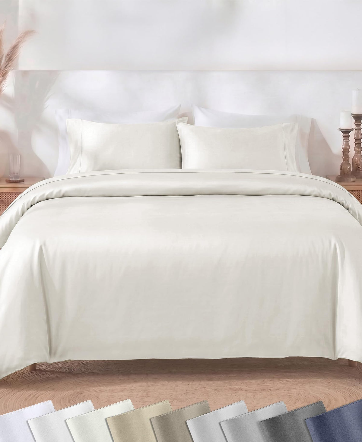 California Design Den Luxury Duvet Cover Set King, Striped White
