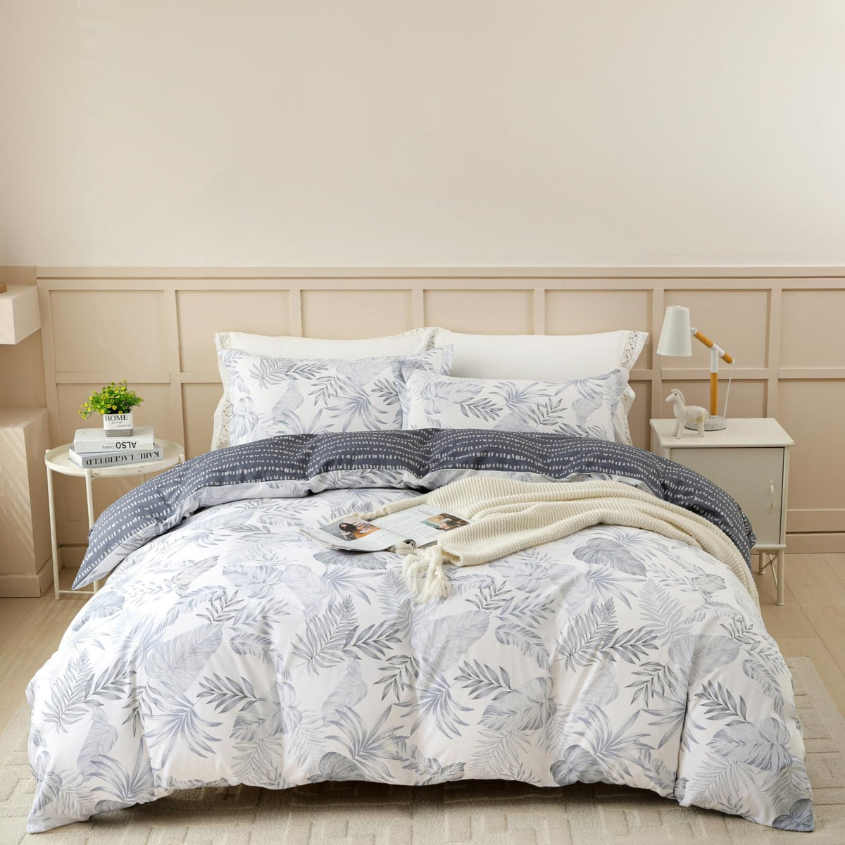 OAITE Queen Duvet Cover Set 3pcs 100% Cotton Wildflower Botanical