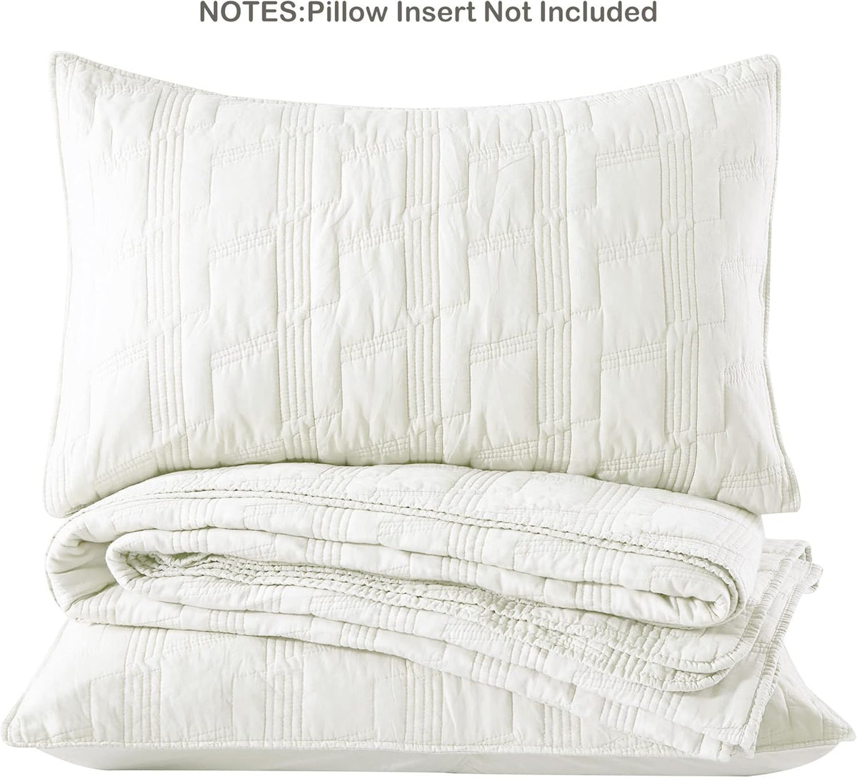HORIMOTE HOME 100% Cotton Quilt Set Twin Size, White Pre-Washed 2-Piece Bedspread Coverlet Set, Cozy Lightweight Stitching Decorative Bedding Cover with 1 Shams in Geometric Pattern for All Season