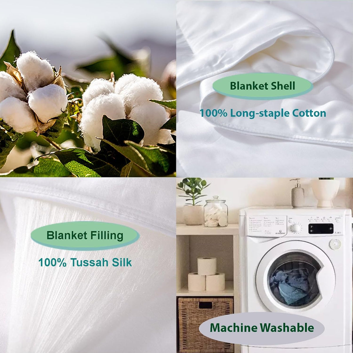 Silk Quilt/Blanket for Summer - White, Queen Size