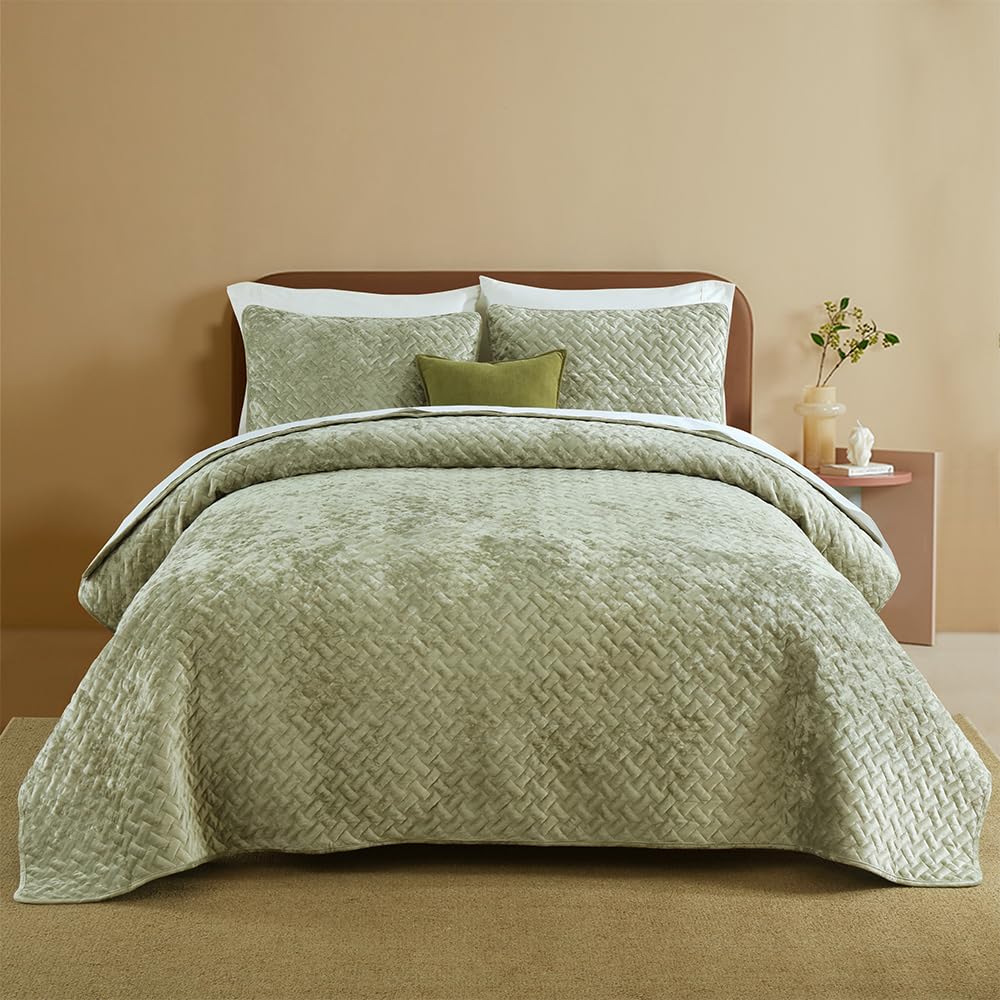 Liians Velvet Bedspread Quilt Coverlet Bedding Sets Full Queen Size, Pink