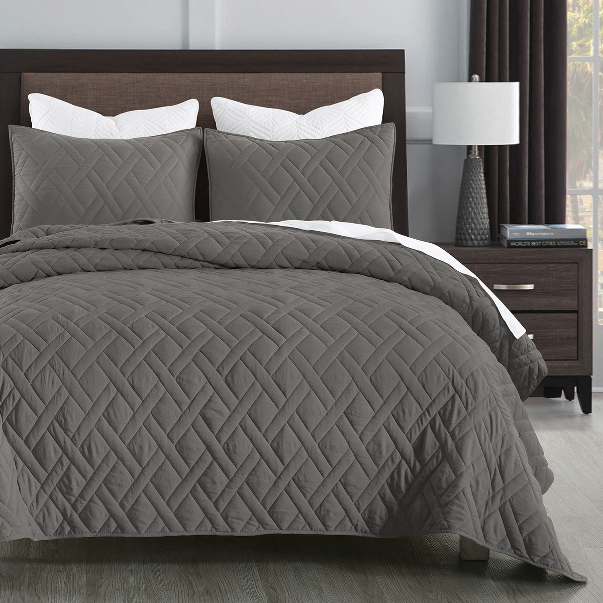 HORIMOTE HOME Quilt Twin Size Dusty Blue, Lightweight Quilt for Summer Ultra-Soft Microfiber Modern Style Quilted Clouds Pattern Bedspread Quit Set 2 Pieces (1 Quilt and 1 Pillow Sham)