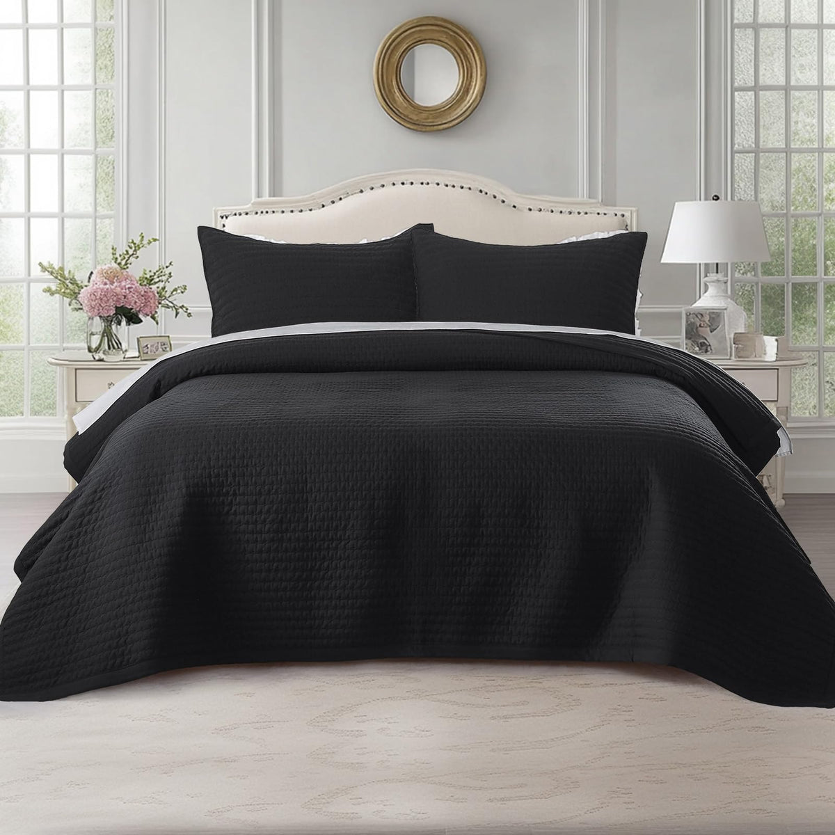 KASENTEX Oversized Queen Quilt Set 102x106, Soft Washed 3-Layer Lightweight