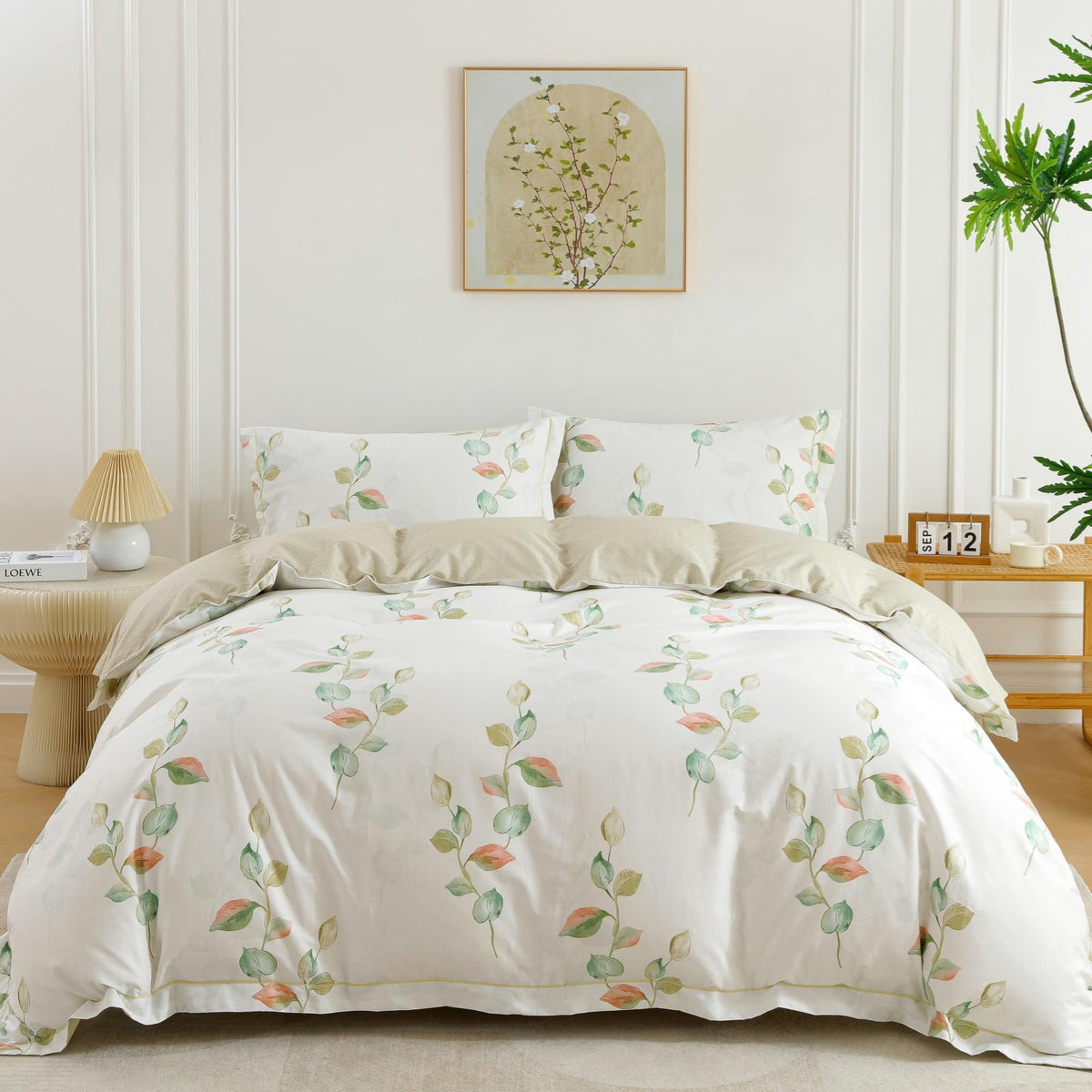 OAITE Queen Duvet Cover Set 3pcs 100% Cotton Wildflower Botanical