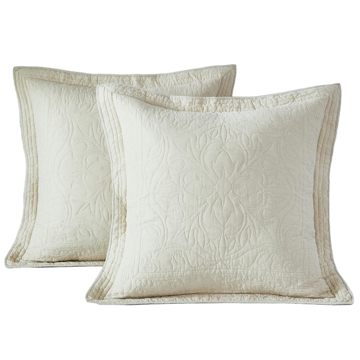 WINLIFE 100% Cotton Quilted Pillow Sham Floral Printed Pillow Cover Sage Green, Standard Size, 20 x 26 Inch