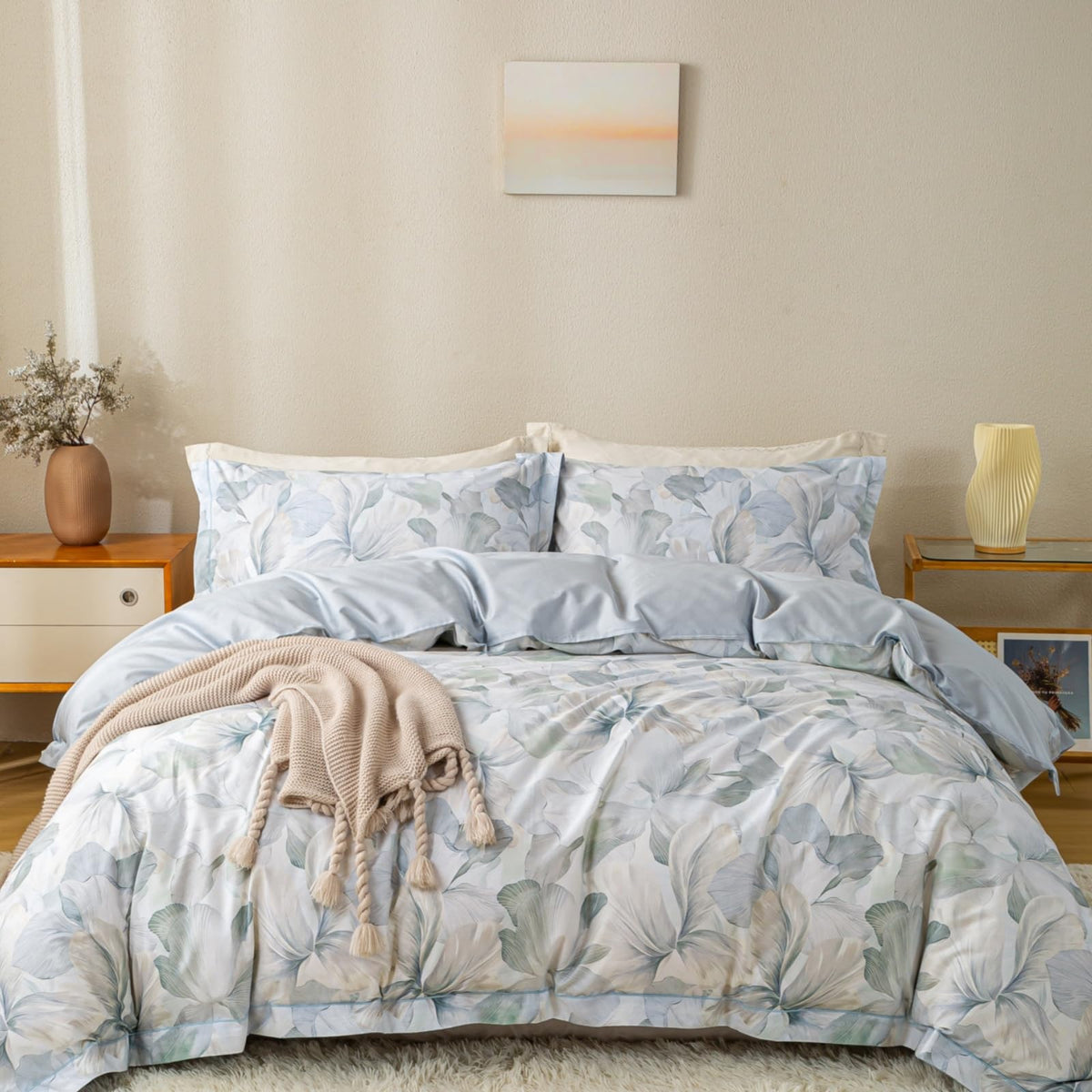 OAITE Queen Duvet Cover Set 3pcs 100% Cotton Wildflower Botanical