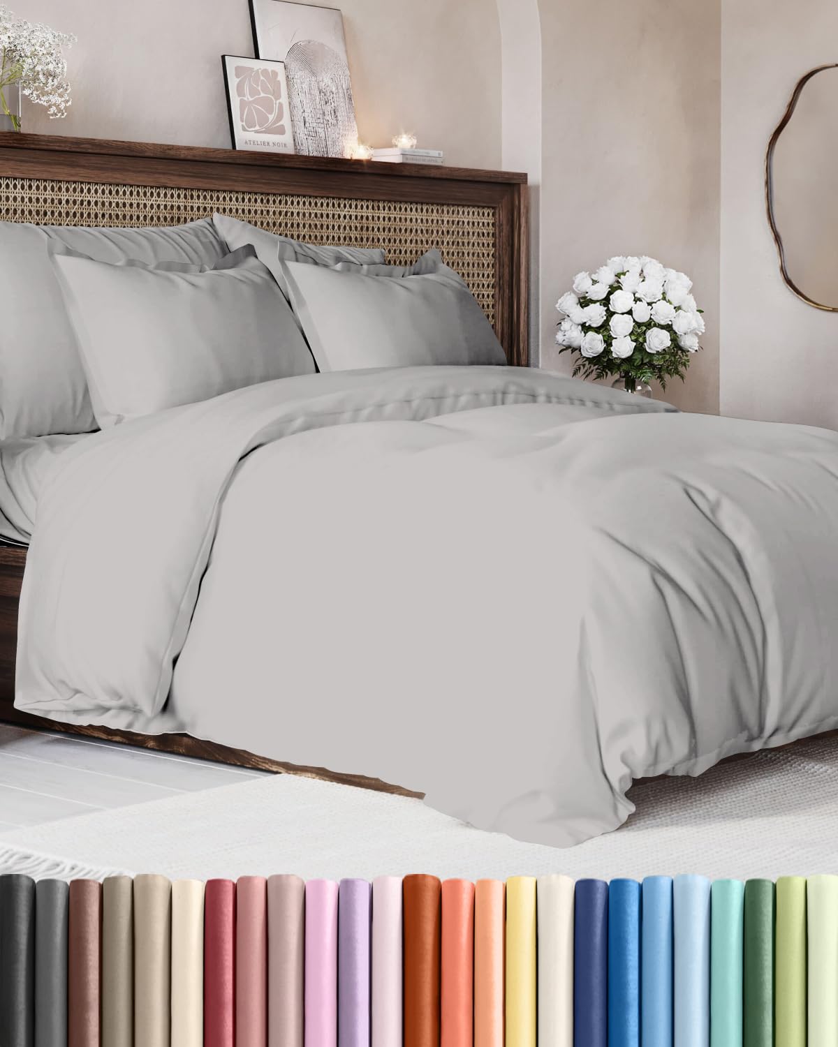 Duvet Cover Queen Size - Extra Soft 3 Piece with Zipper Closure - White