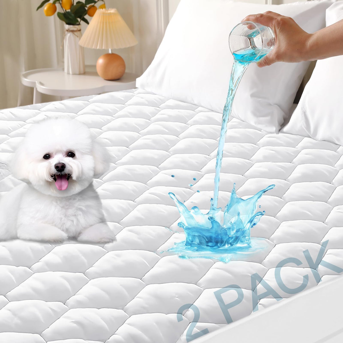 MUXHOMO Queen Mattress Protector, 100% Waterproof Quilted Mattress Cover Queen Size Bed, Noiseless Soft & Cooling Mattress Pad Cover, Deep Pocket 6"-21", White