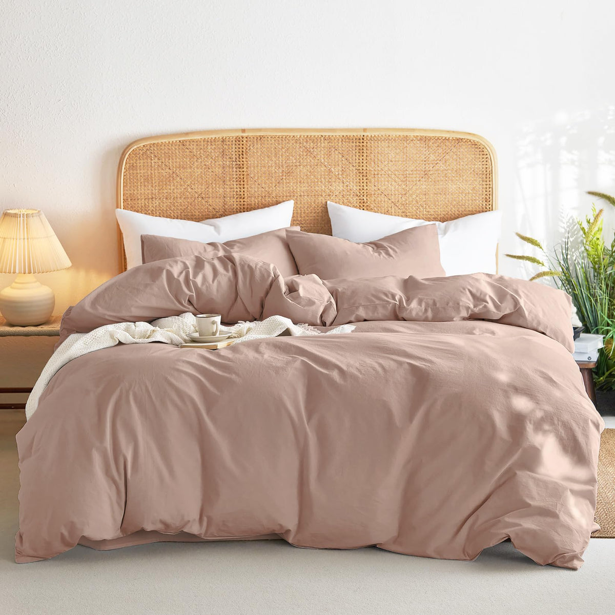 Wake In Cloud - Cotton Duvet Cover Set, 100% Washed Cotton, Linen Like Textured, Breathable Durable Comfy Farmhouse Neutral Bedding Set, 3 Pieces, Light Denim Blue, Twin/Twin XL Size