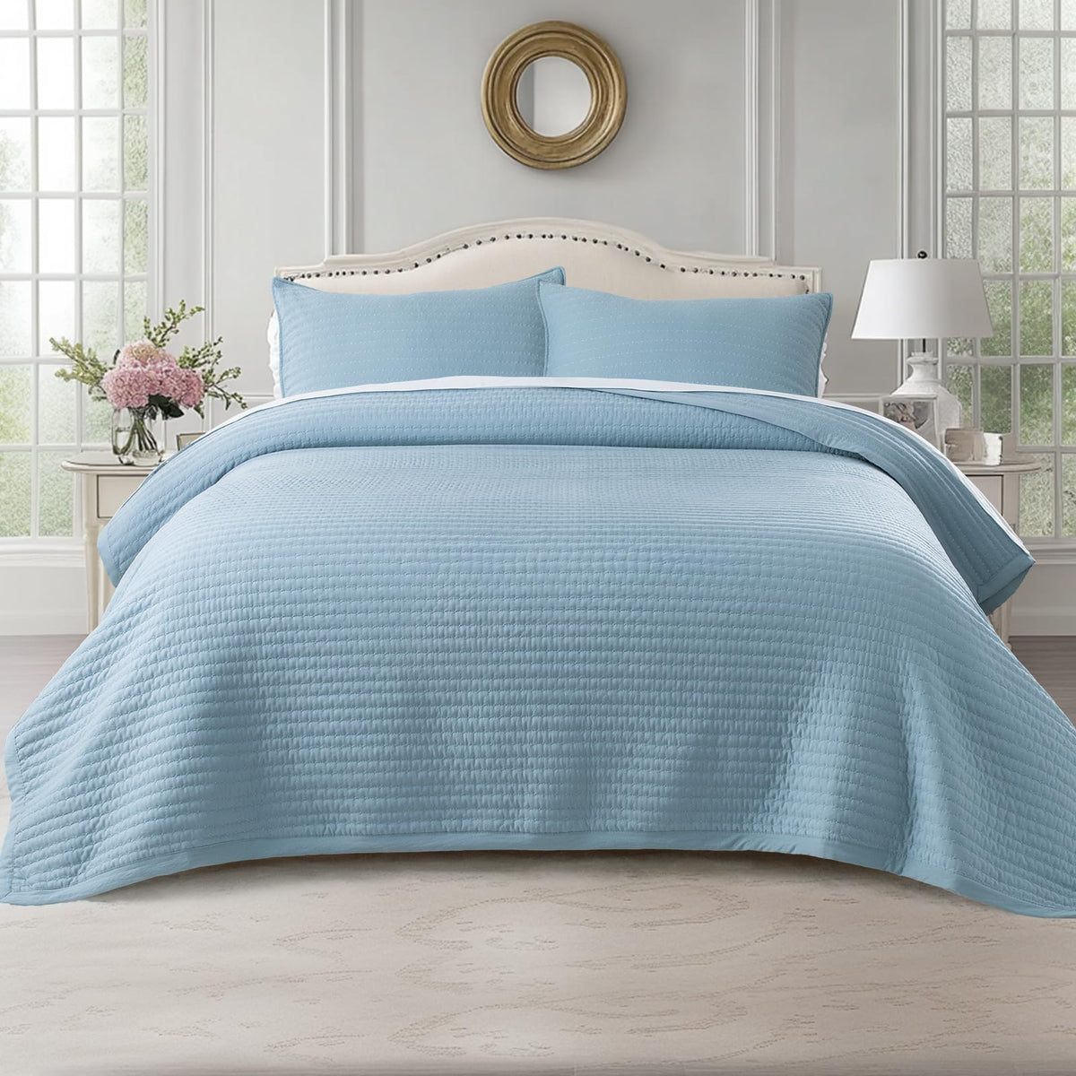 KASENTEX Oversized Queen Quilt Set 102x106, Soft Washed 3-Layer Lightweight