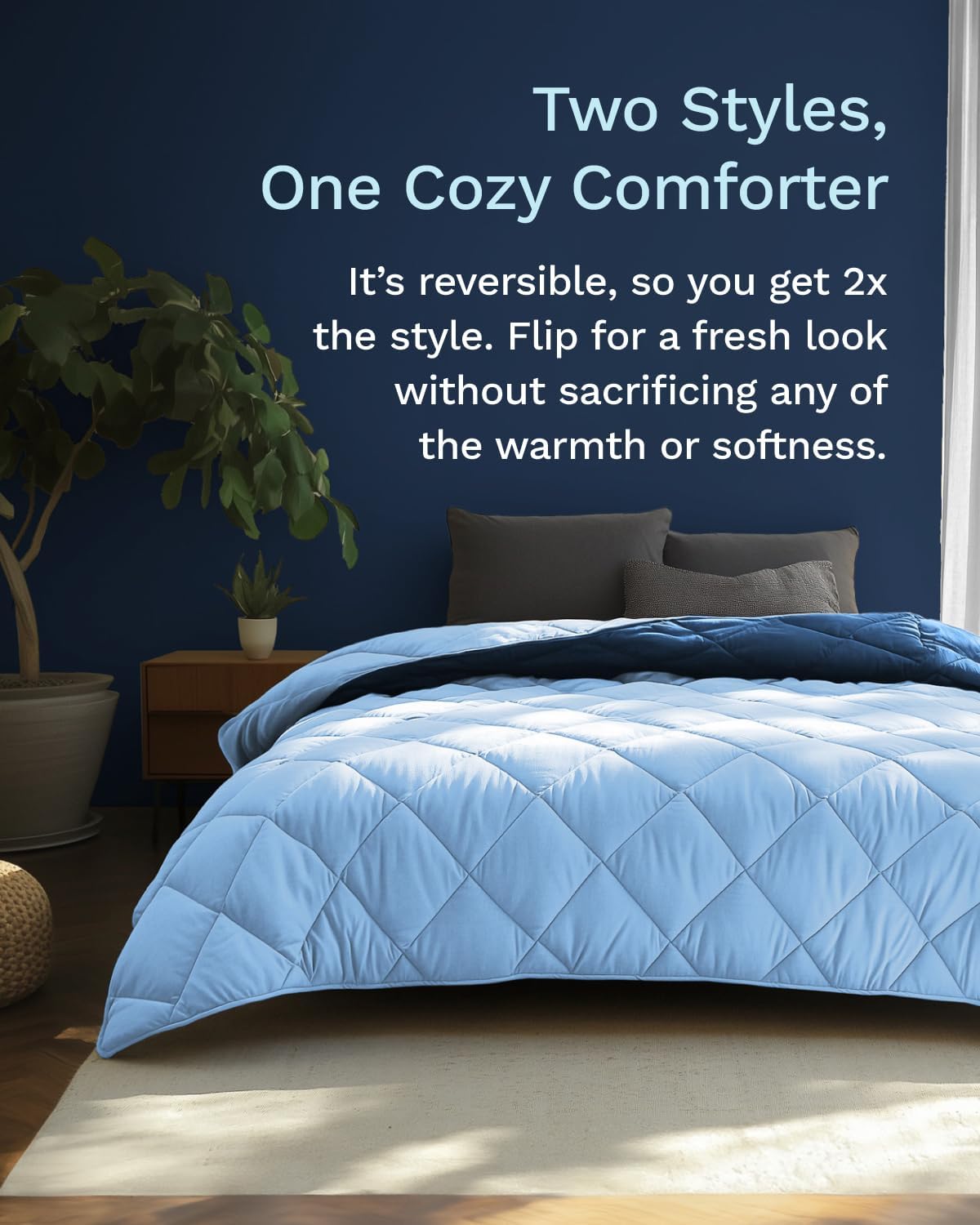 ViscoSoft Twin/Twin XL Reversible Comforter - Duvet Insert -Light/Dark Blue