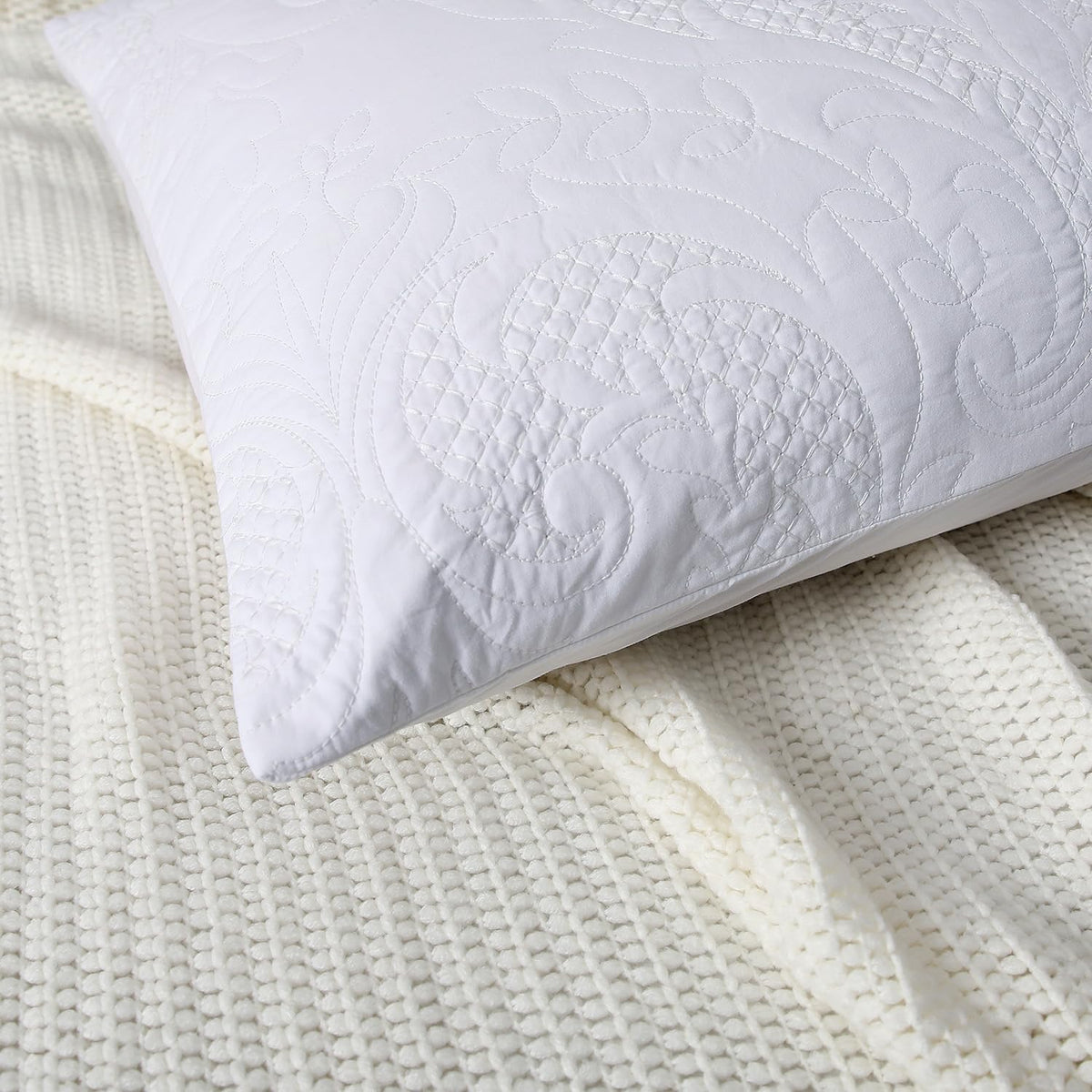 White Quilted Euro Shams Damask Set of 2 26x26 European Pillow Cover
