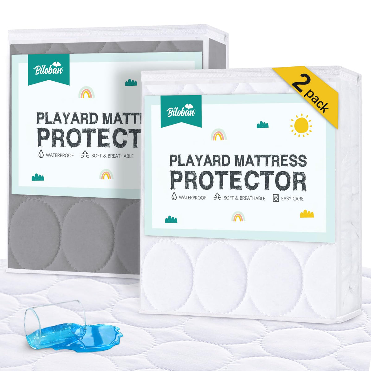Crib Mattress Protector Sheets Waterproof 2 Pack, 52” x 28” White