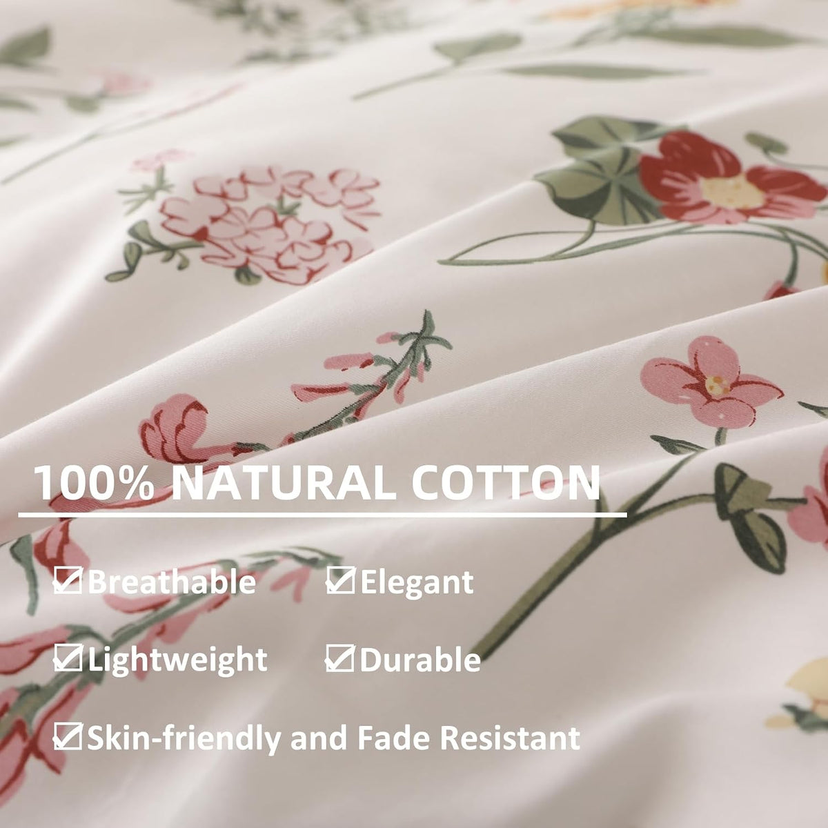 OAITE Queen Duvet Cover Set 3pcs 100% Cotton Wildflower Botanical