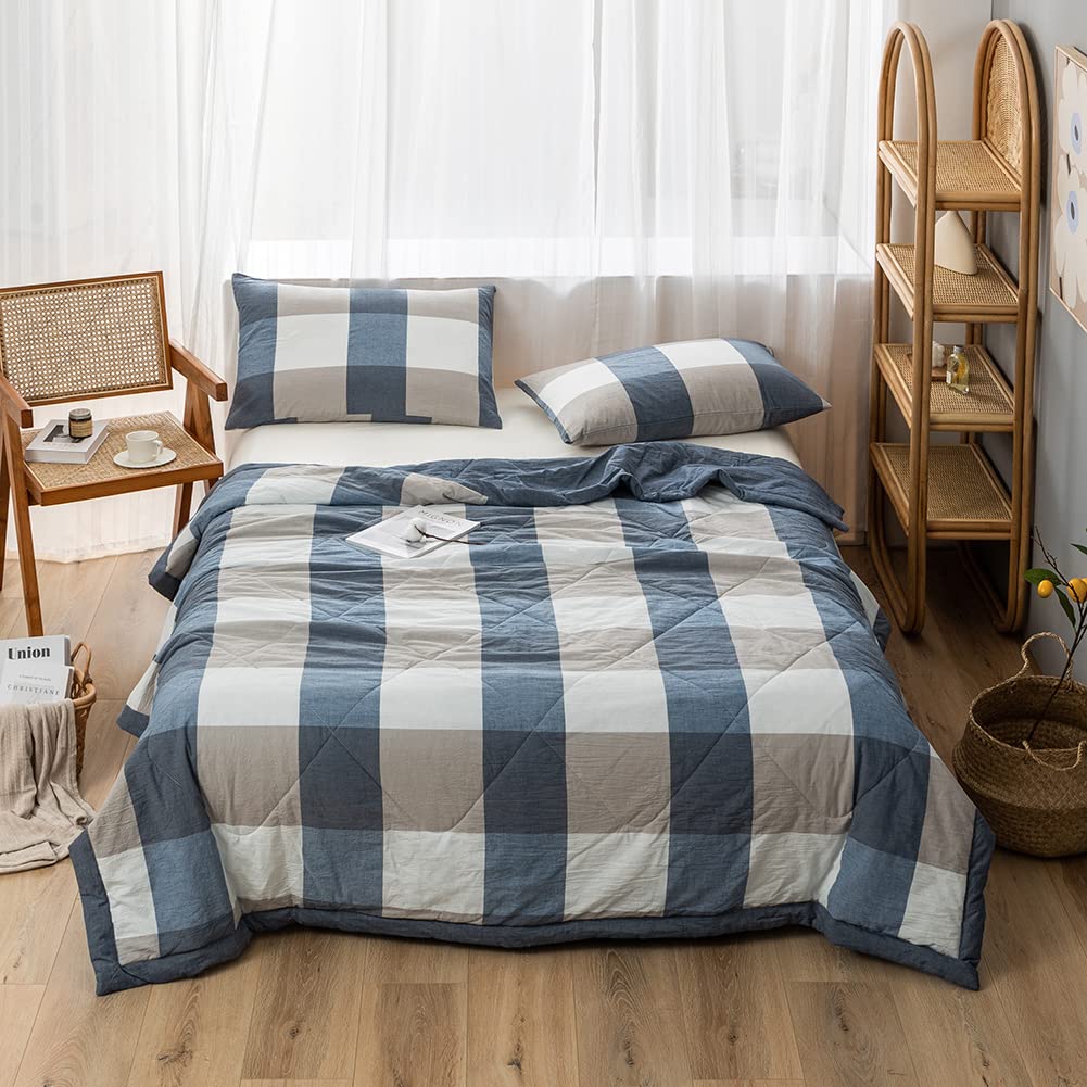 NTCOCO Summer Lightweight Comforter Set,Thin Quilt,100% Washed Cotton,Machine Washable,Soft Comfy Breathable Can Sleep Naked(Queen,Apple Green