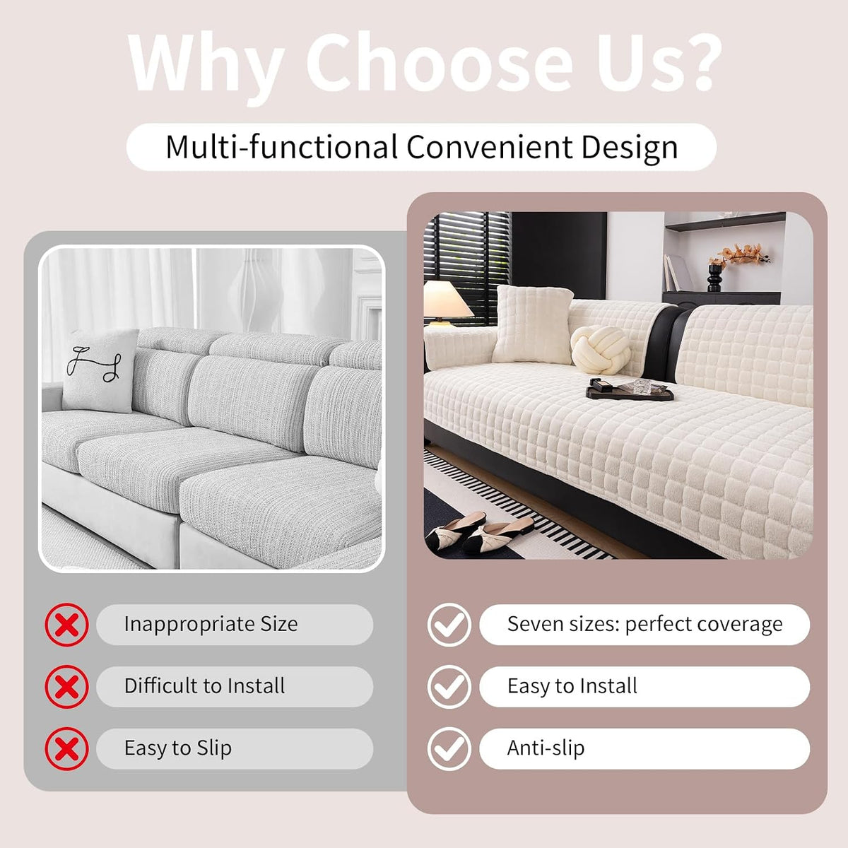 Velvet Sectional Couch Cover for 2-3 Seat, White, 1PC, 35.4"x71"