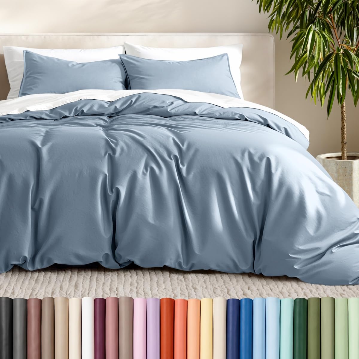 Bare Home Duvet Cover Set 1800 Ultra-Soft (Queen, Grey)