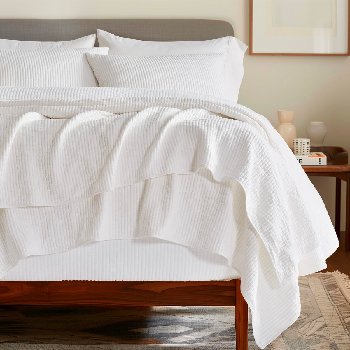 EVERGRACEHOME Cotton Ribbed Matelassé Coverlet Set, King Size, Clay