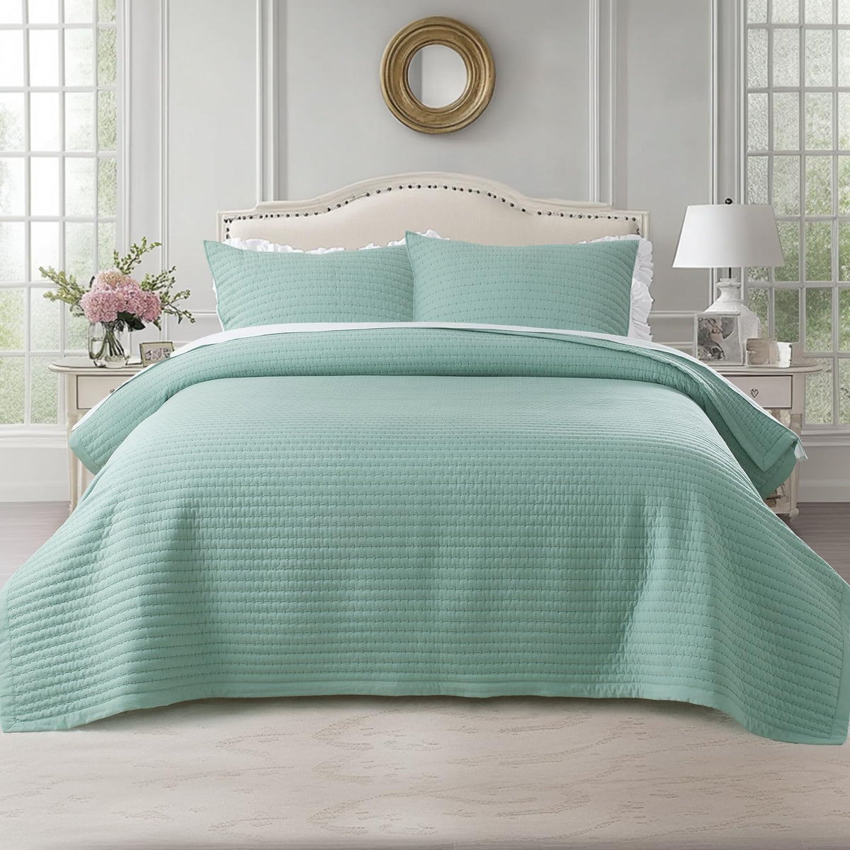KASENTEX Oversized Queen Quilt Set 102x106, Soft Washed 3-Layer Lightweight
