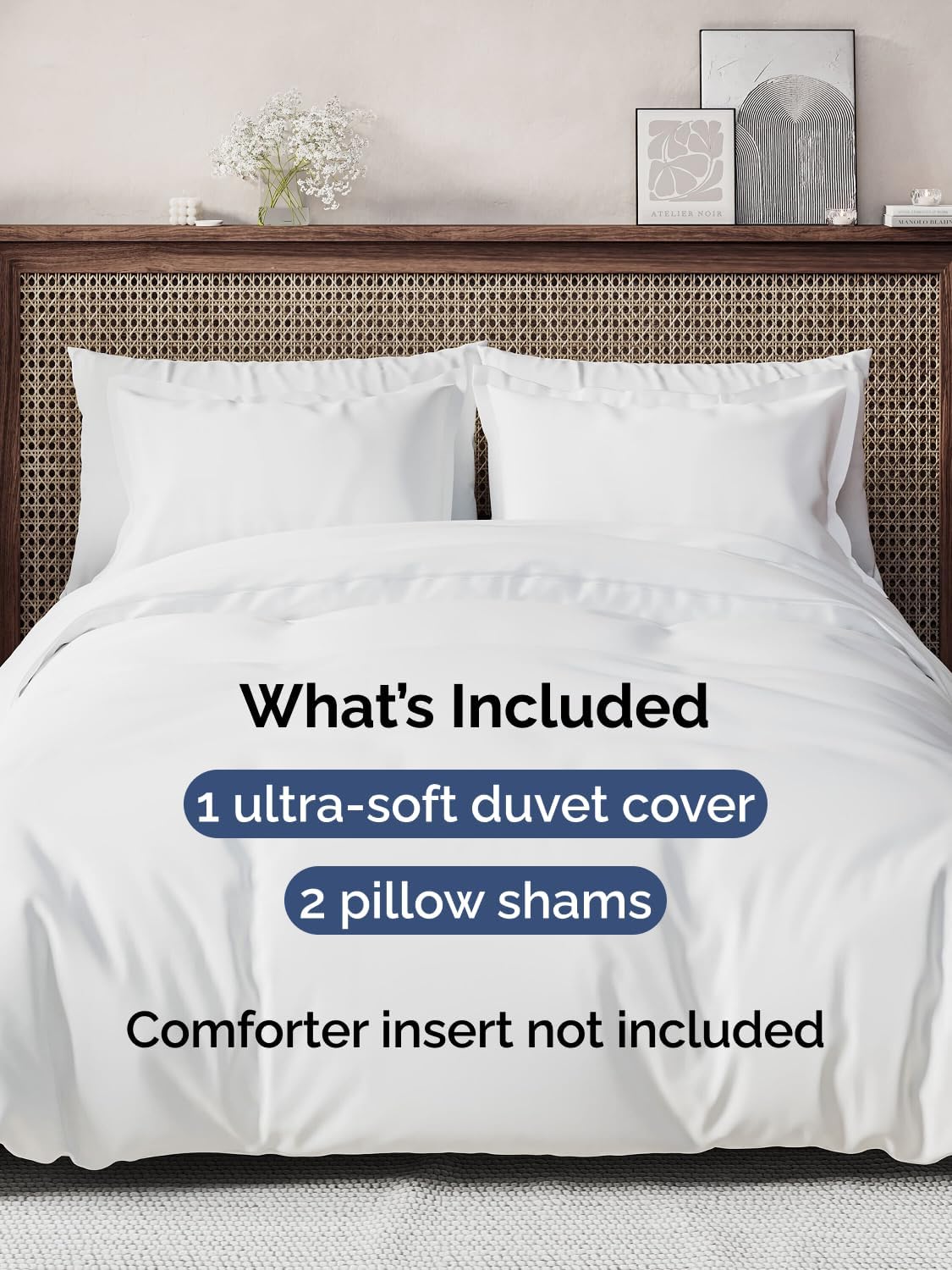 Duvet Cover Queen Size - Extra Soft 3 Piece with Zipper Closure - White
