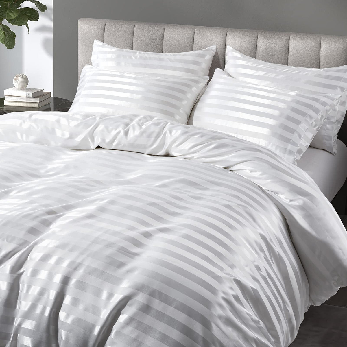 P Pothuiny 5 Pieces Blush Pink Satin Duvet Cover Full/Queen Size Set