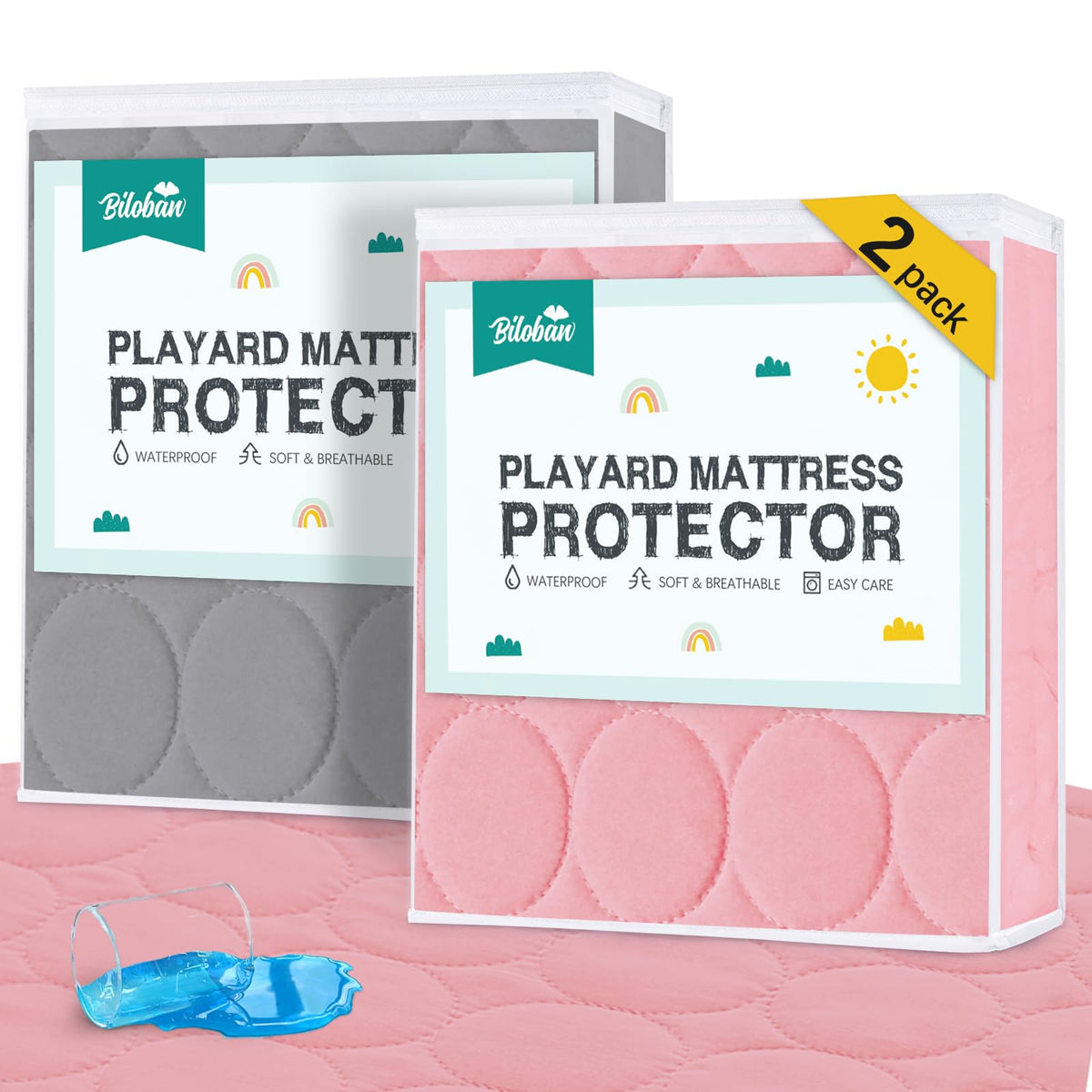 Crib Mattress Protector Sheets Waterproof 2 Pack, 52” x 28” White