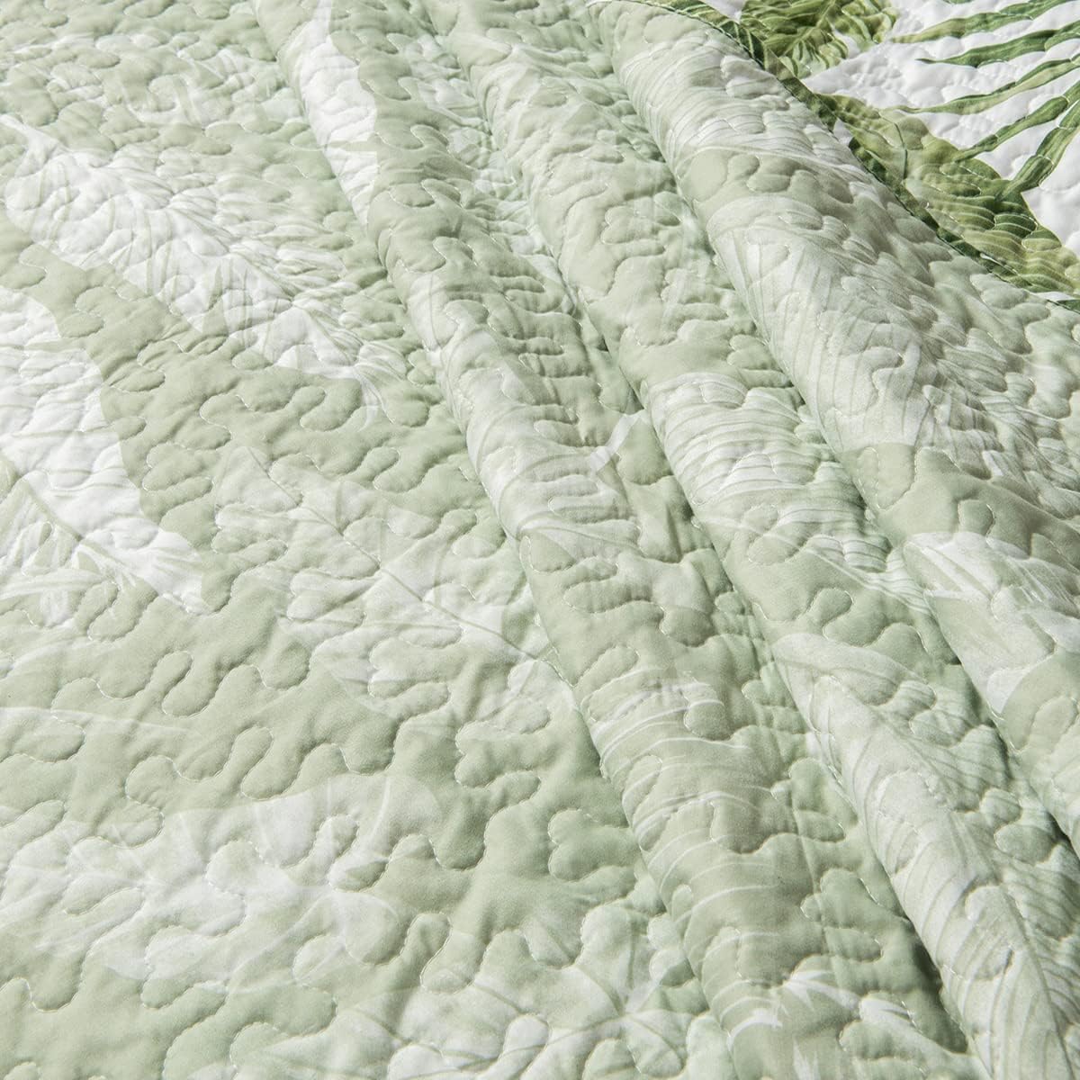 HORIMOTE HOME Tropical Plants Quilt Set Queen Size 3 Pieces, Green Palm Leaves Rainforest Style Fine Printed Reversible Bedspreads Bedding Sets, Soft and Lightweight Bed Coverlet for All Season