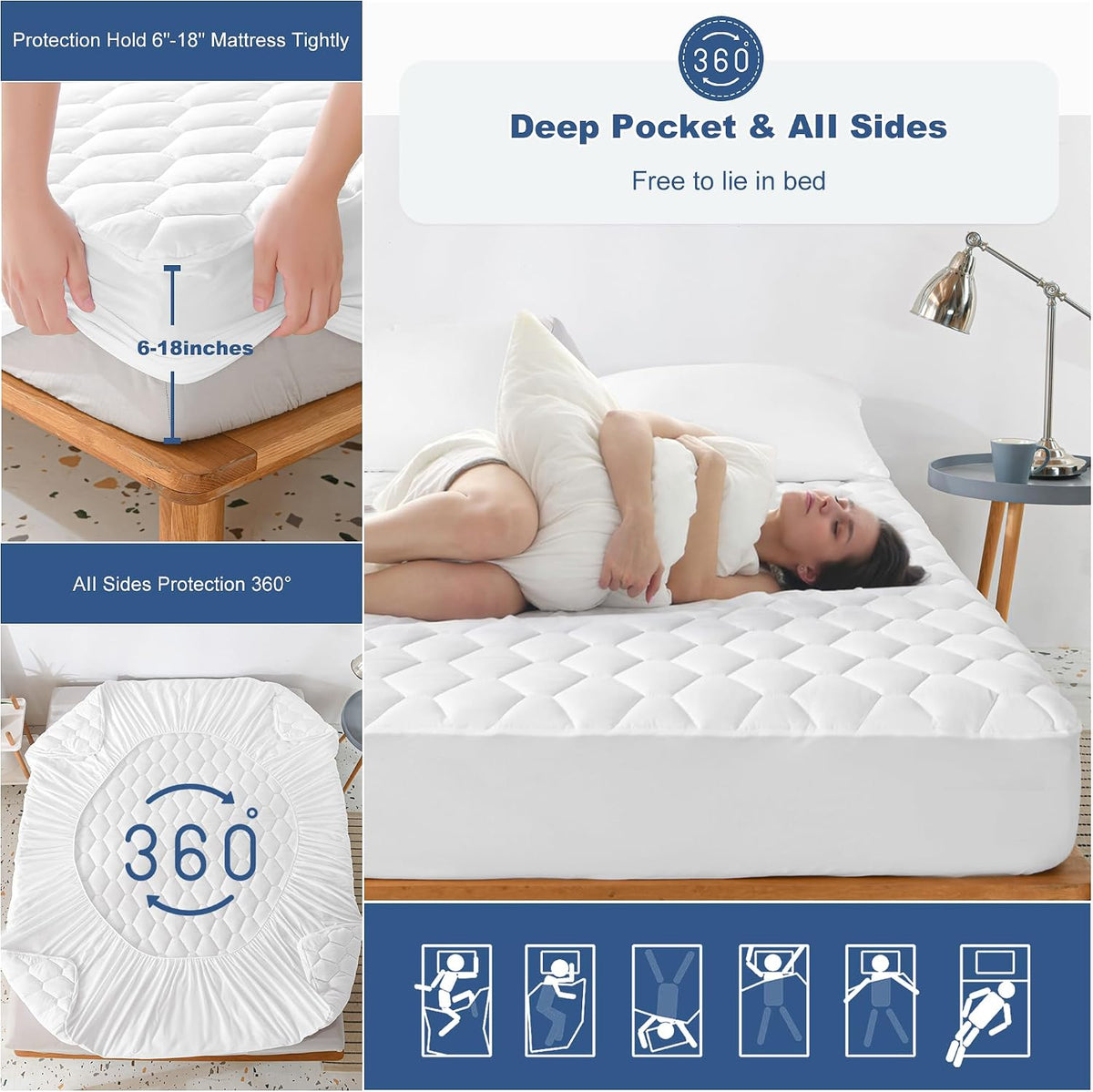 GRT Twin Mattress Protector Waterproof, Hollow Cotton Quilted Mattress Pad