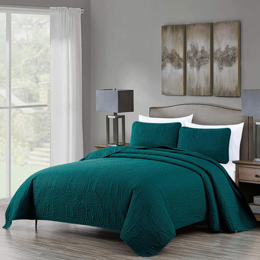 Chezmoi Collection Austin 3-piece Oversized Bedspread Coverlet Set (Queen, Teal)