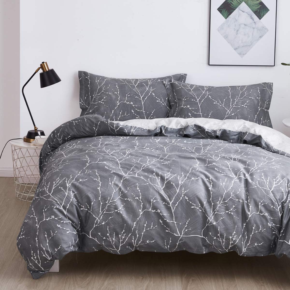 OAITE Queen Duvet Cover Set 3pcs 100% Cotton Wildflower Botanical
