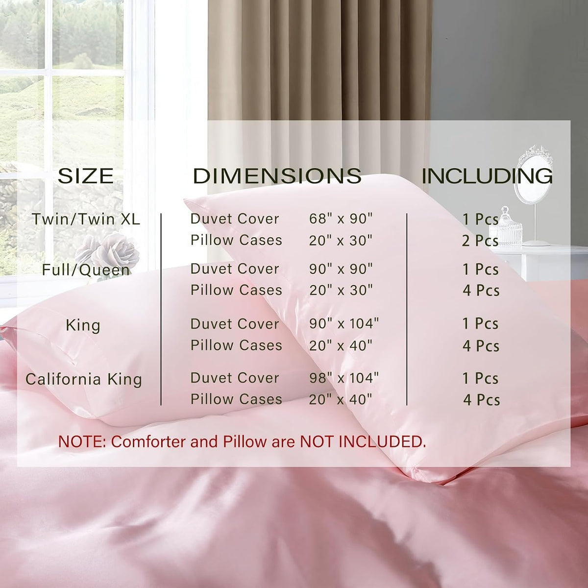 P Pothuiny 5 Pieces Blush Pink Satin Duvet Cover Full/Queen Size Set