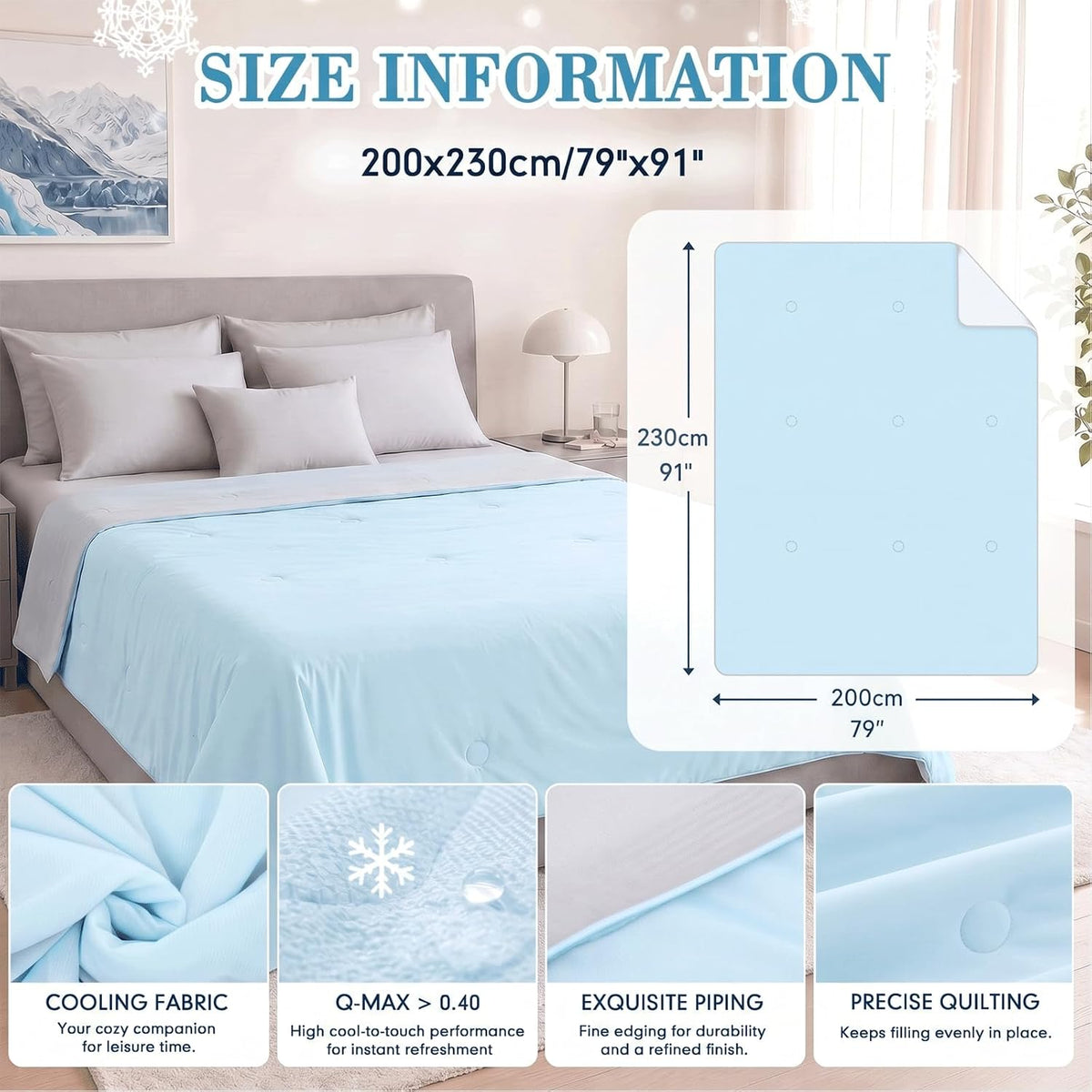 Newwiee Cooling Comforter Queen Size for Dorm Room, Blue