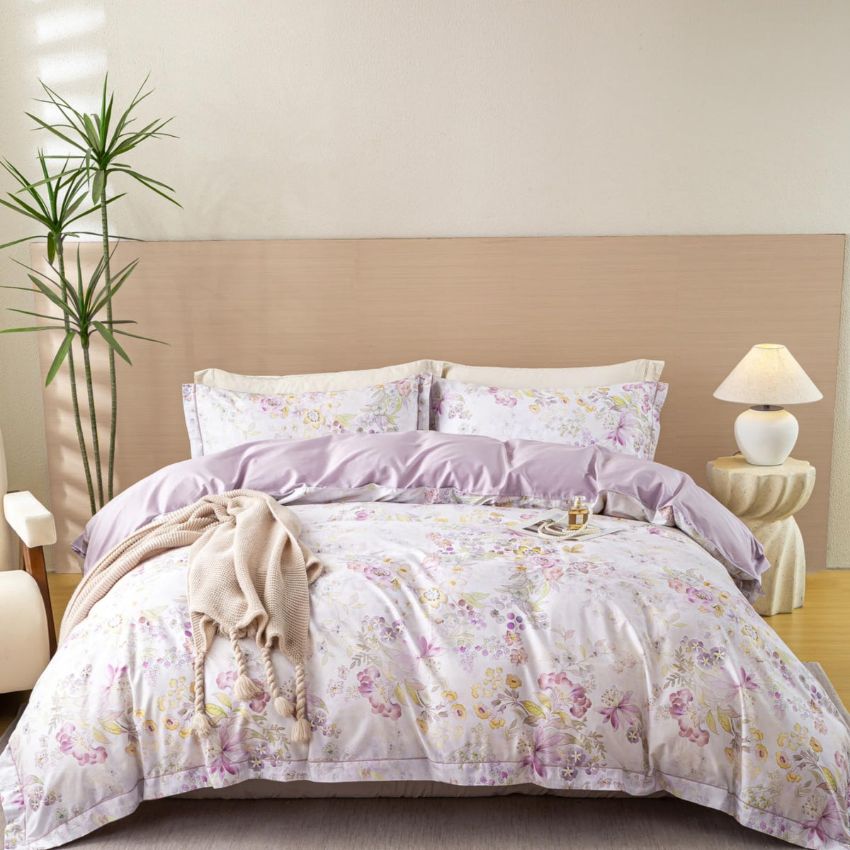 OAITE Queen Duvet Cover Set 3pcs 100% Cotton Wildflower Botanical