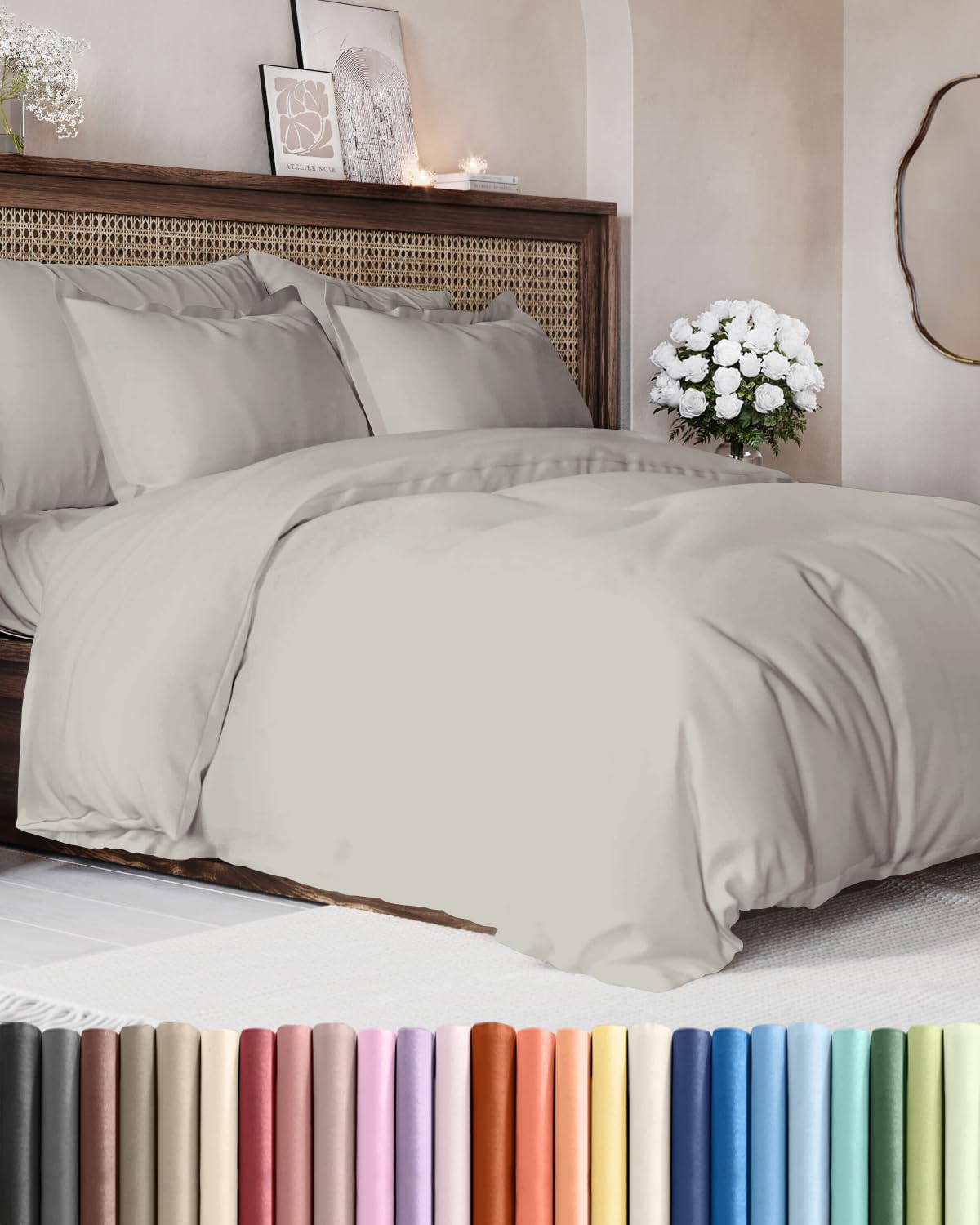 Duvet Cover Queen Size - Extra Soft 3 Piece with Zipper Closure - White
