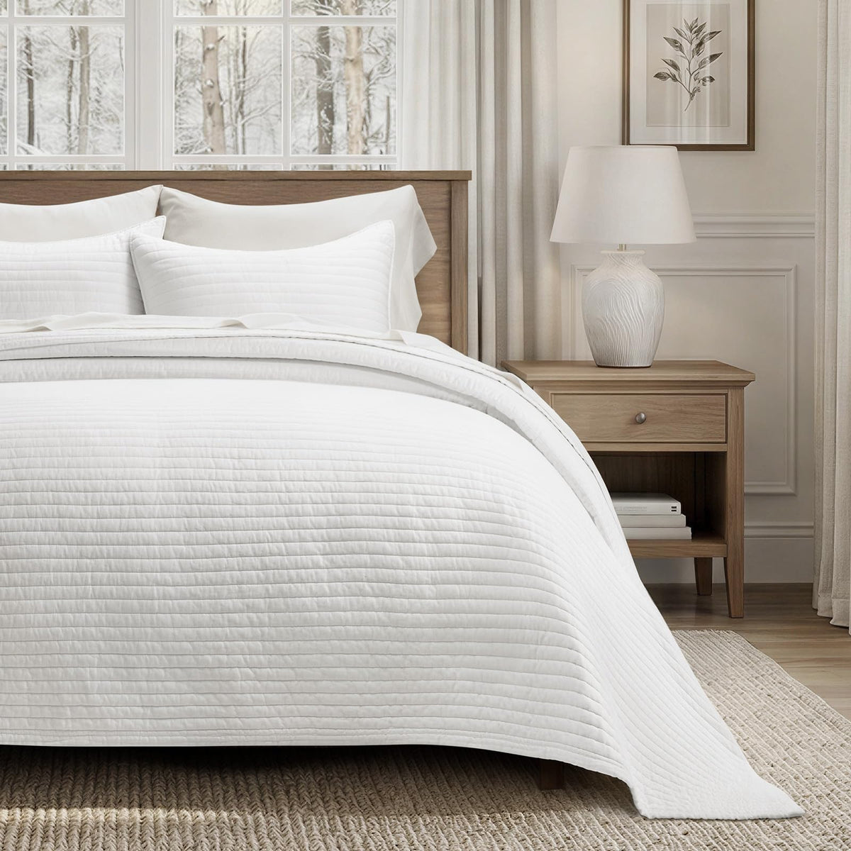 EVERGRACEHOME Cotton Sateen Quilt Set, King Size, Olive Green