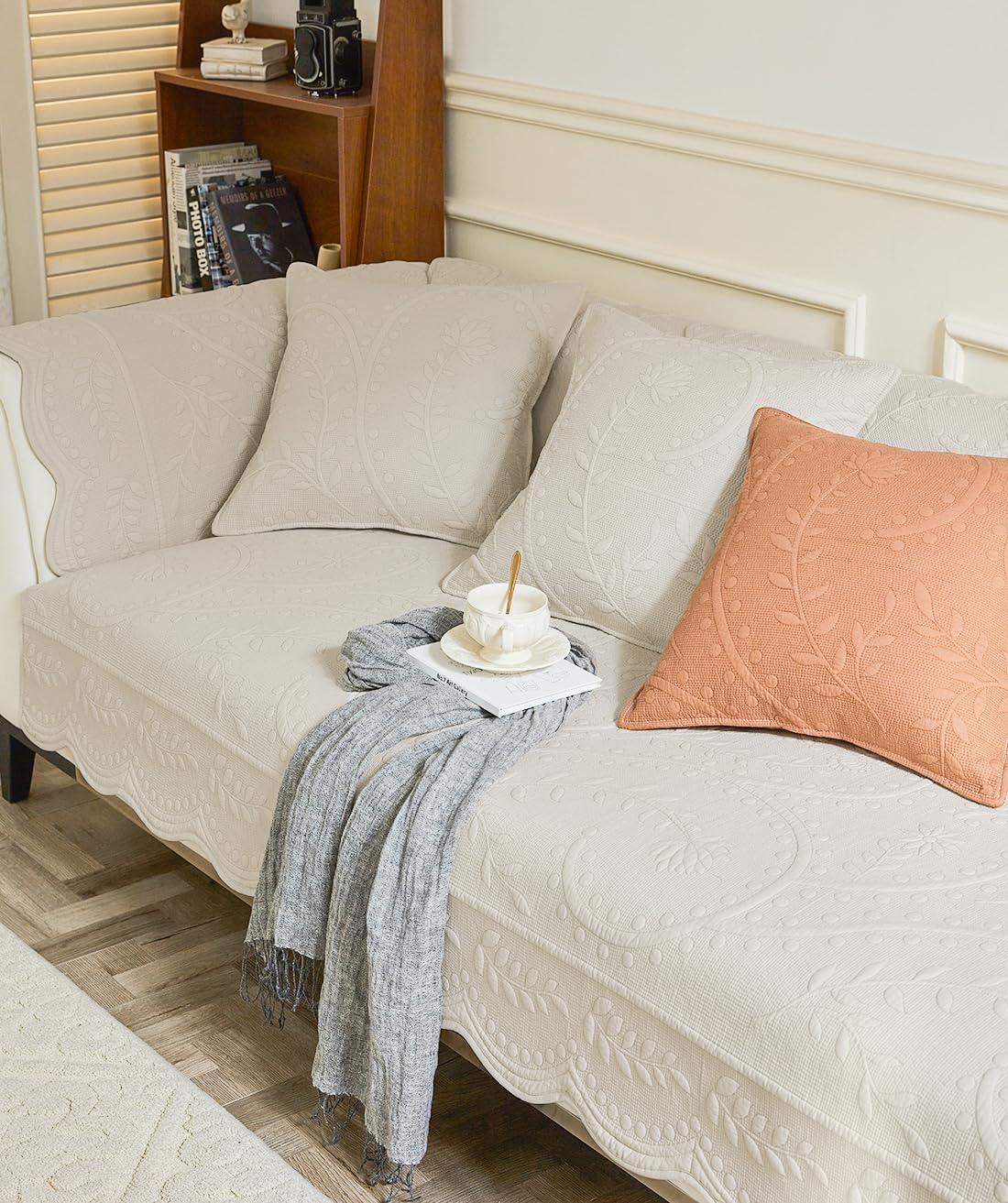Cotton Quilted Couch Cover for Sofa Sectional Sofa Covers Washable(Beige,28"x28")